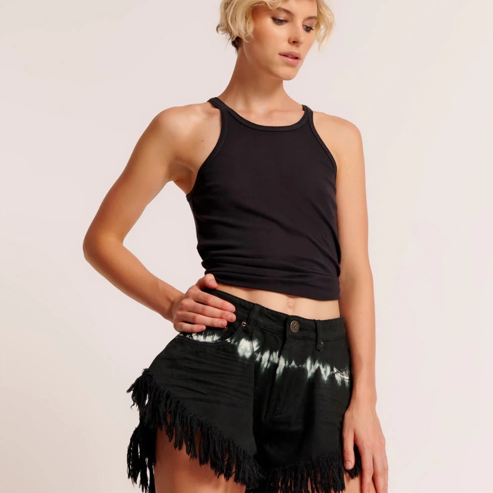 One Teaspoon Black Magic Scout Tie-Dye Fringe Shorts